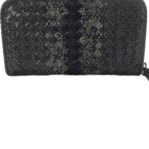 BOTTEGA VENETA イントレチャート パイソンラウンドジップ 長財布 グレー