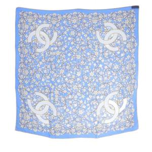 フローラル シルク スカーフ ホワイト ライトブルー