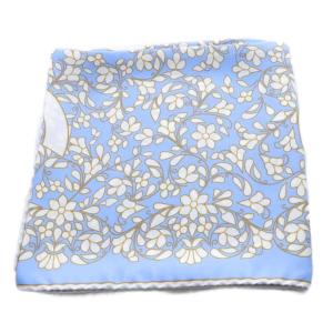 CHANEL フローラル シルク スカーフ ホワイト ライトブルー