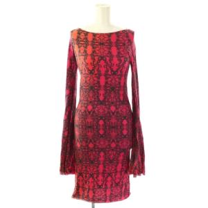 総柄 ストレッチ ワンピース 0 ピンク オレンジ