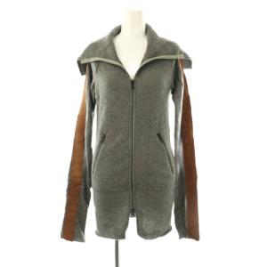 ZIP UP レザー切替ニットブルゾン 0 グレー ブラウン