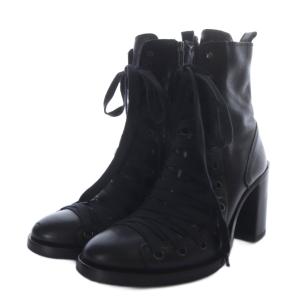 ブーツ ショート チャンキーヒール レースアップ 39 ブラック