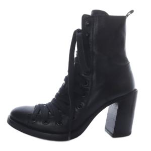 ANN DEMEULEMEESTER ブーツ ショート チャンキーヒール レースアップ 39 ブラック