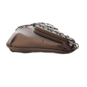 FOXEY BOUTIQUE ハンドバッグ チェーンハンドル ビジュー がま口 絹 シルク 茶 ブラウン /JS
