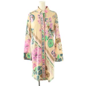 フラワーデザイン前開きワンピース ひざ丈 長袖 3 ベージュ /AT OS