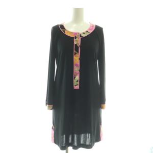 ファッション FASHION フラワーヘンリーネックワンピース ミニ 2 ブラック /HK OS