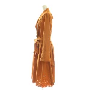 FOXEY NEW YORK 裾カットワークデザイントレンチコート ロング 40 オレンジ 23794 /HK OS
