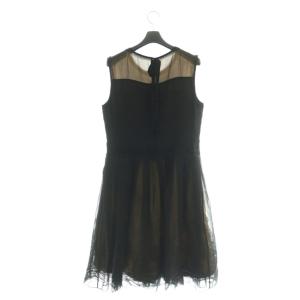 FOXEY BOUTIQUE シルクオーガンジーノースリーブワンピース 膝丈 40 ブラック 27335 /HK OS