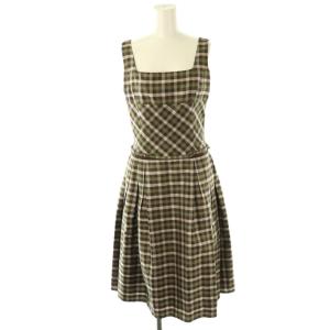 シルクスクエアネックギンガムチェックワンピース ロング 38 カーキ 20079 /HK OS