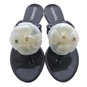 CHANEL 09A カメリア ビーチサンダル トング 35 黒 ブラック G26012 /SR
