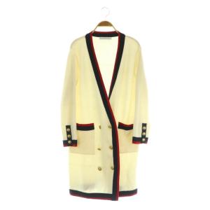 ロングカーディガン ニット 長袖 Vネック ダブルボタン アイボリー /MY OS