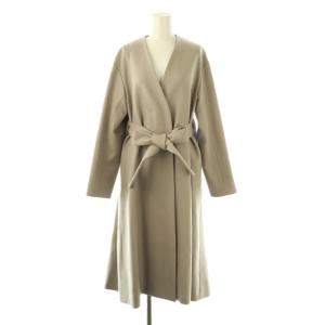 ノーカラー ウール コート ロング 36 グレージュ /HK OS