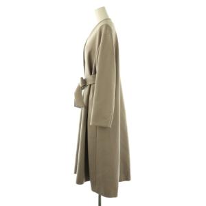 ANAYI ノーカラー ウール コート ロング 36 グレージュ /HK OS