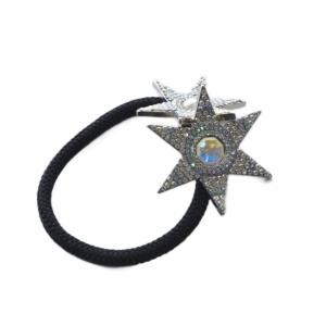 acca ラインストーンヘアゴム 黒 ブラック シルバー色 /SR12