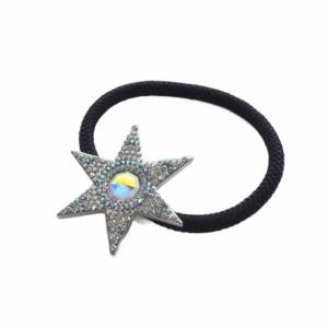 ラインストーンヘアゴム シルバー色 黒 ブラック /SR7