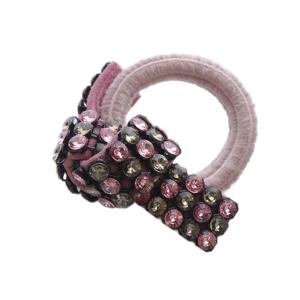 ラインストーン リボン ヘアゴム ピンク /SR13