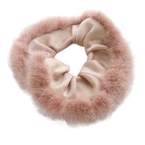 ファー シュシュ ヘアゴム ピンクベージュ /SR35