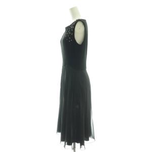 VELOUR NOIR by FOXEY NEW YORK Crystal Pleats ワンピース 膝丈 切替 ノースリーブ 42 ブラック 33516 /HK