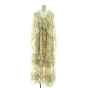 24AW フリルワンピース 長袖 ロング ドット 水玉柄 0 アイボリー 黒 /NR OS