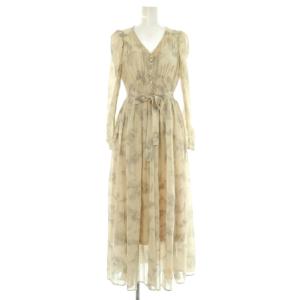 25SS フロッキーフラワープリントプリーツワンピース ロング インナー付 1 ベージュ /MY OS