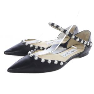 ジミーチュウ パール アンクルストラップ フラットシューズ 35 黒 ブラック /SR