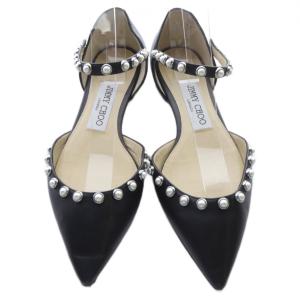 JIMMY CHOO ジミーチュウ パール アンクルストラップ フラットシューズ 35 黒 ブラック /SR