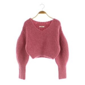 23AW ルーズオフショルクロップドプルオーバー ニット セーター 長袖 ボリュームスリーブ ONE ローズ
