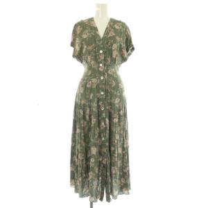 20SS レーヨンロングプリントワンピース 半袖 シャーリング インナー付 ONE グリーン /MY OS