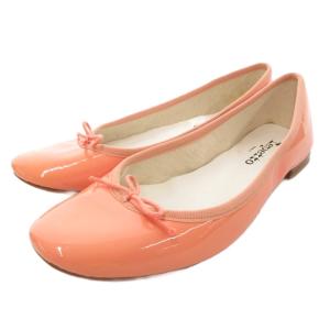 バレエシューズ フラットパンプス リボン エナメル 38 ピンクベージュ /JS