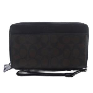 シグネチャー ダブルジップ トラベル オーガナイザー ラウンドファスナー 長財布 ロゴ 黒 ブラック 茶