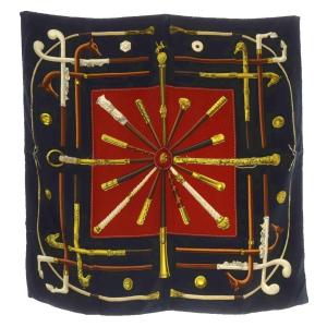 CANNES & POMMEAUX ステッキ柄 カレ90 スカーフ 総柄 黒 ブラック /SR23 OH