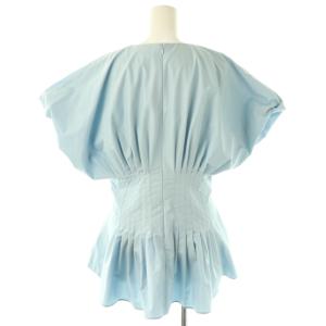 BLENHEIM タイプライターウエストタックデザインブラウス フレンチスリーブ M 水色 /AT OS