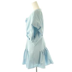 BLENHEIM タイプライターウエストタックデザインブラウス フレンチスリーブ M 水色 /AT OS