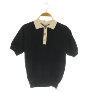 バイカラー ポロカラーニット 半袖 ブラック /MY OS