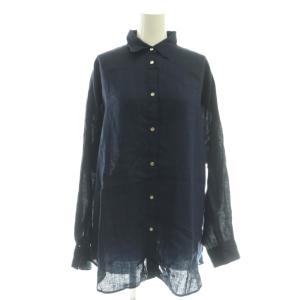 24AW 80リネンカシュクールビッグシャツ 長袖 ネイビー /HK OS SH