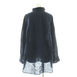 Spick&Span 24AW 80リネンカシュクールビッグシャツ 長袖 ネイビー /HK OS SH