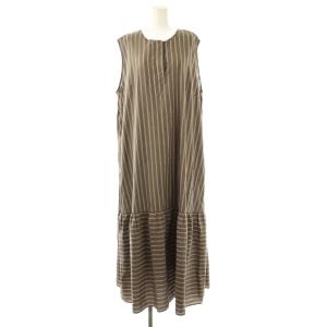 ストライプワンピース マキシ ロング ノースリーブ 50 茶 ブラウン /AT OS