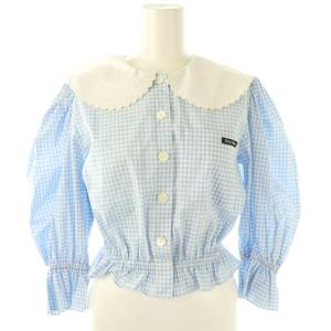 襟付き ギンガムチェック クロップドブラウス 38 ライトブルー ホワイト MK1540