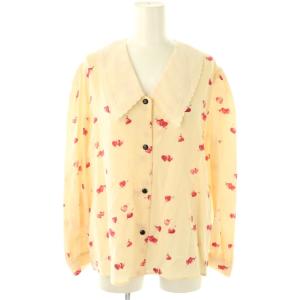 襟付き ハートプリント ブラウス シルク 前開き 38 ペールオレンジ 赤 MK1513 /CX OS