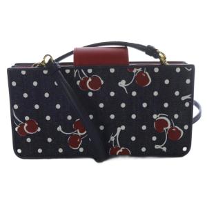 miumiu チェリープリント デニム ショルダーバッグ ネイビー