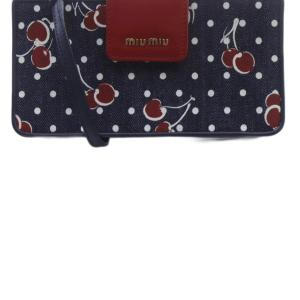 miumiu チェリープリント デニム ショルダーバッグ ネイビー