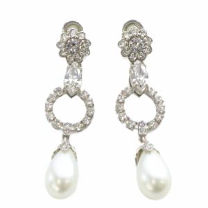 ラインストーン パール ドロップイヤリング シルバー色 白 ホワイト /SR OH