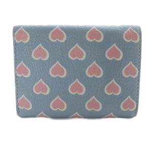 miumiu レザー ハートプリント 三つ折り財布 ロゴ 水色 ライトブルー ピンク /SR OH