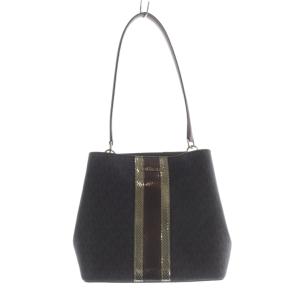 24年製 シグネチャー メタリック ミディアム ハンドバッグ ロゴ 茶 ブラウン 35F4G3FS2B