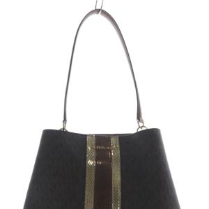 MICHAEL KORS 24年製 シグネチャー メタリック ミディアム ハンドバッグ ロゴ 茶 ブラウン 35F4G3FS2B