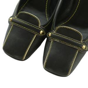 LOUIS VUITTON パンプス スクエアトゥ ローファーデザイン 金具装飾 ステッチ ローヒール 34.5 22.0cm 黒