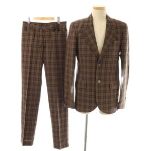 チェック パンツスーツ セットアップ ジャケット スラックス 46 38 ブラウン マルチカラー /ES