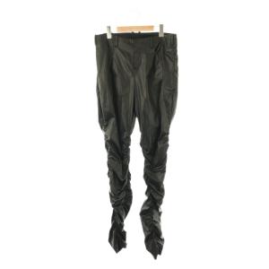 ドレープ ギャザー 変形 パンツ フェイクレザー 46 黒 ブラック /AT OS