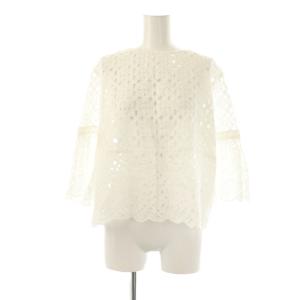 23SSコットンレースティアードブラウス 七分袖 プルオーバー 白 /NR OS