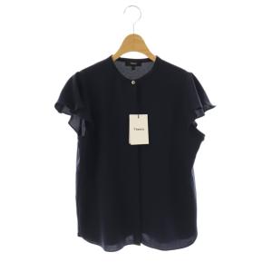 PRIME GGT BD RUFFLE SLEEVE TP ブラウス フレンチスリーブ 前開き S 紺